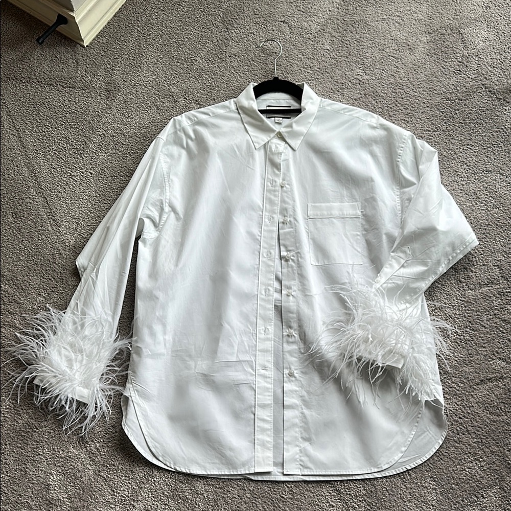 J. Crew White Button Down Shirt with Feather Cuffs